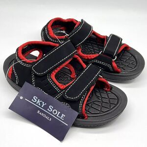 Sky Sole Kids Boys Large (9-10) Sandals Beach Shoes Red/Black Adjustable Straps